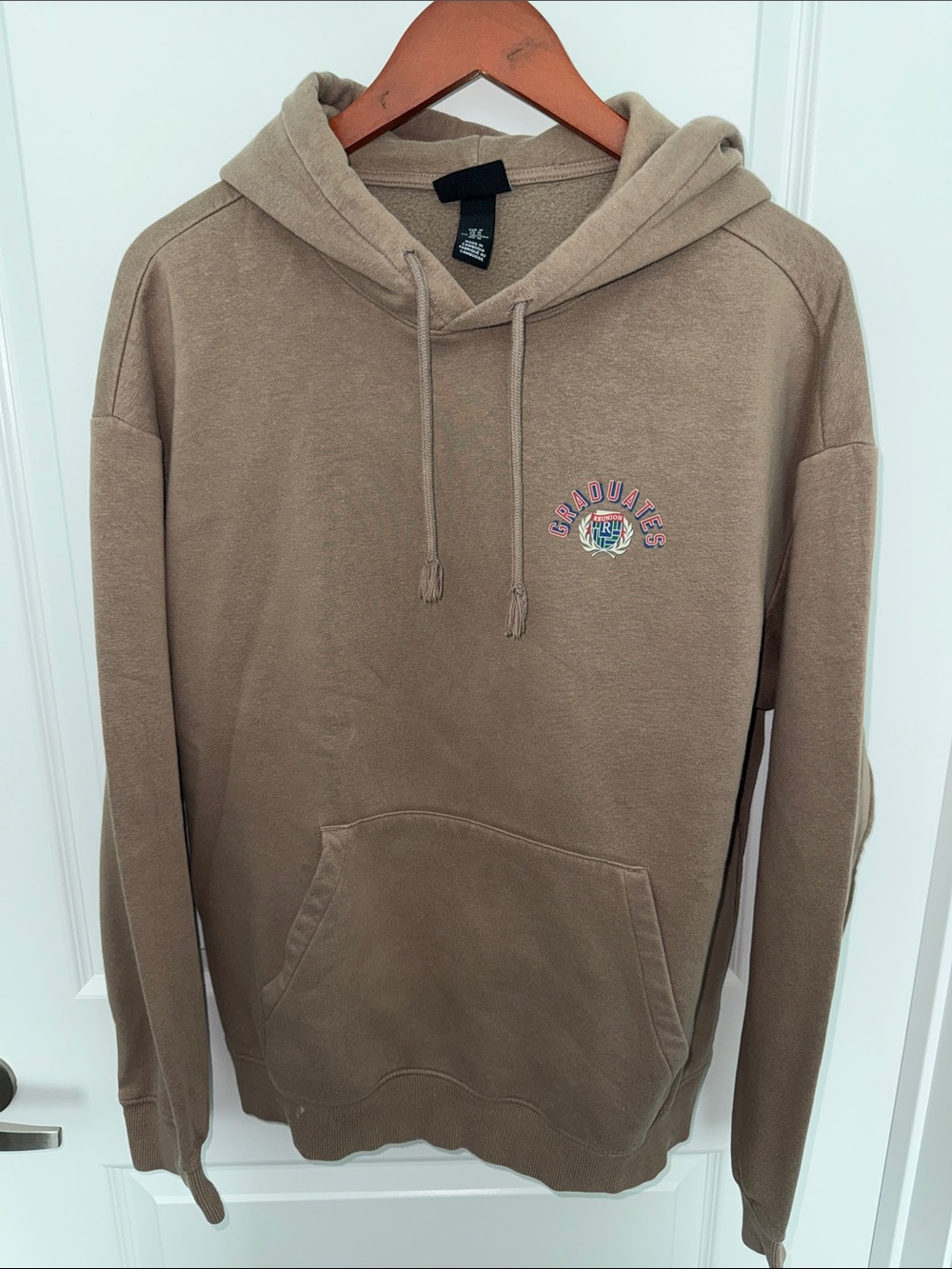 H&M Tan Pullover Hoodie with Small Embroidered 'Graduate' Logo